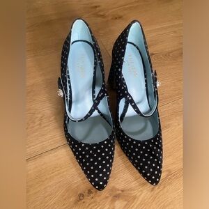Kate Spade Maren black velvet silver polka dot pumps